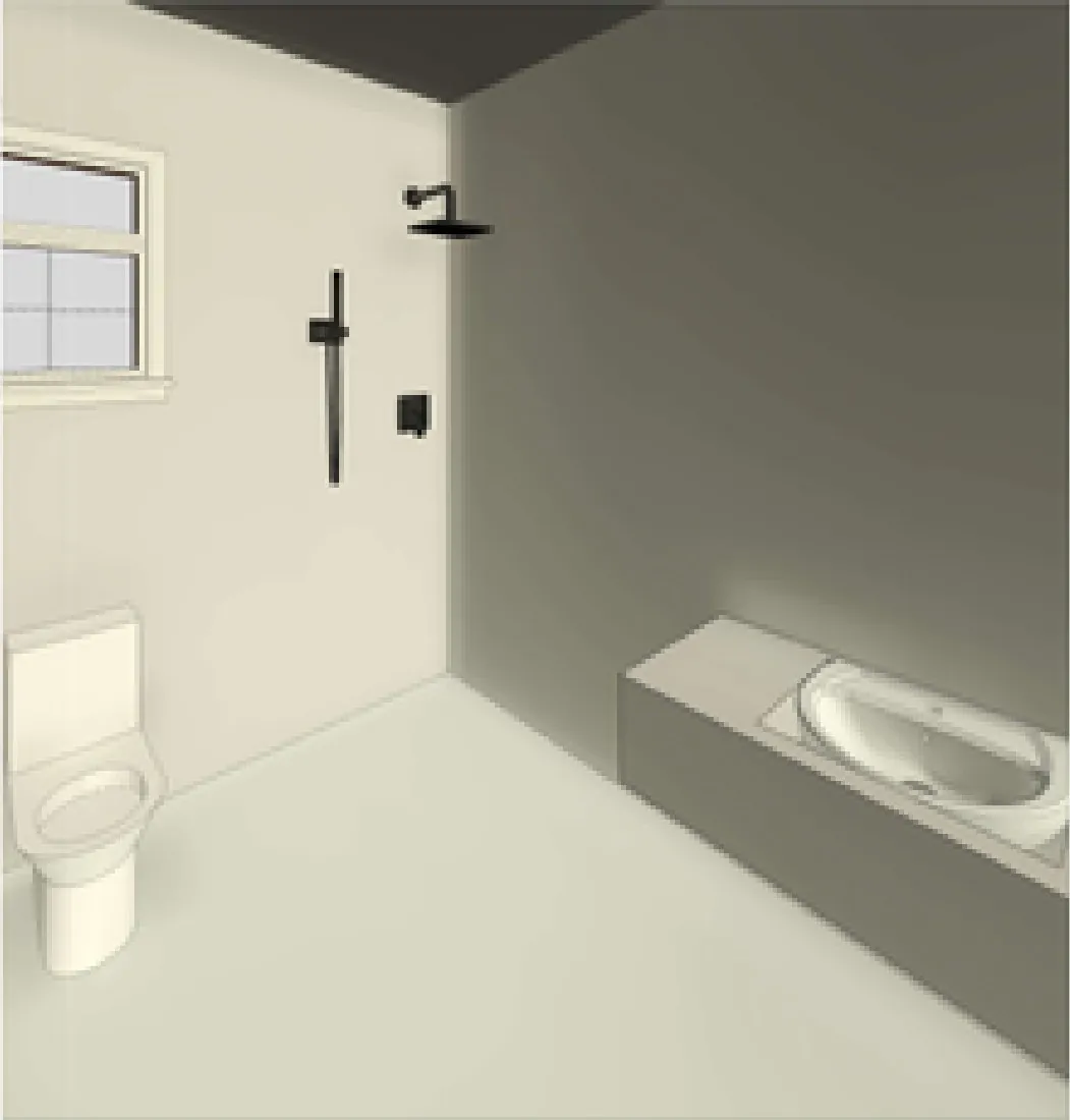 Render del baño con regadera a nivel de piso